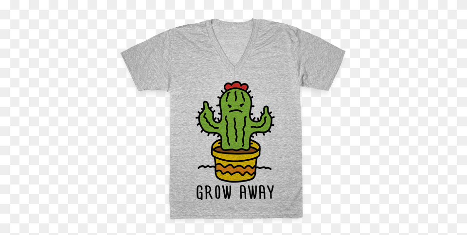 Grow Away Cactus V Neck Tee Lookhuman, Clothing, T-shirt, Plant Png