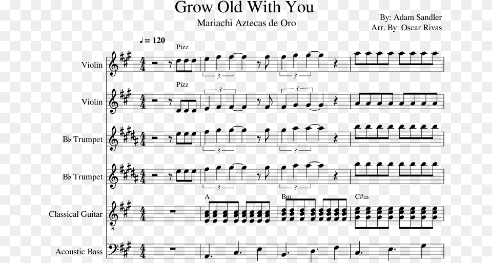 Grow Old With You Sheet Music For Violin Trumpet, Gray Png Image