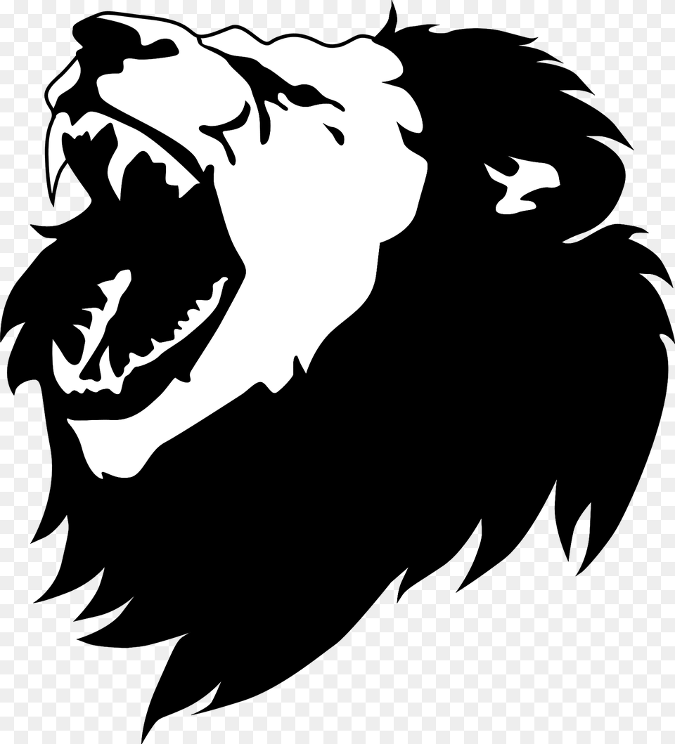 Growling Lion Face Black And White Clipart, Stencil, Person Free Png Download