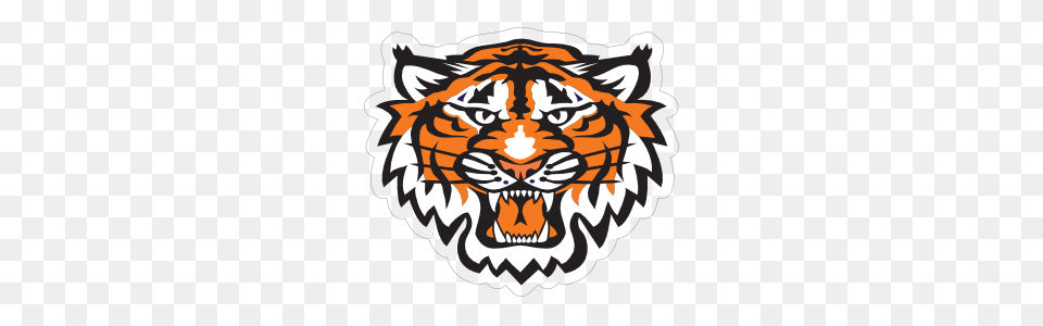 Growling Tiger Head Mascot Sticker, Animal, Mammal, Wildlife, Baby Png Image