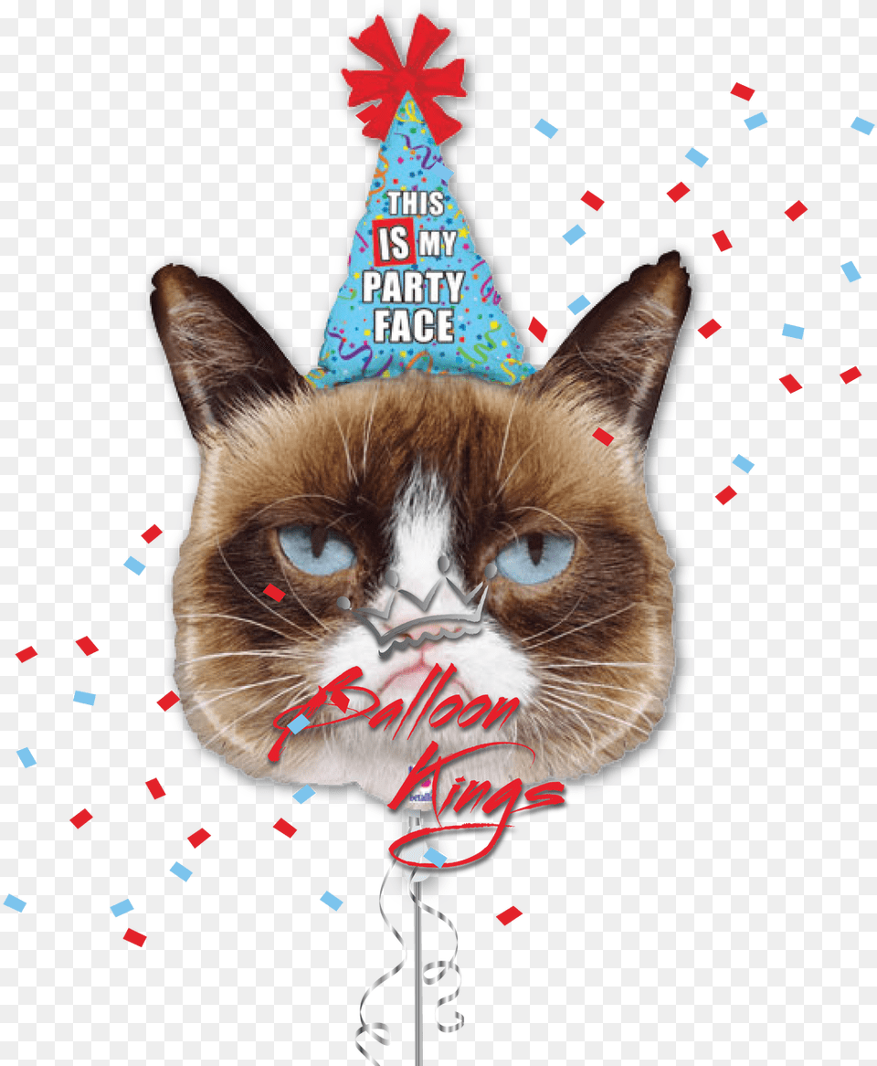 Grumpy Cat Birthday Balloon Grumpy Cat Birthday Hat, Clothing, Party Hat, Animal, Mammal Free Png Download