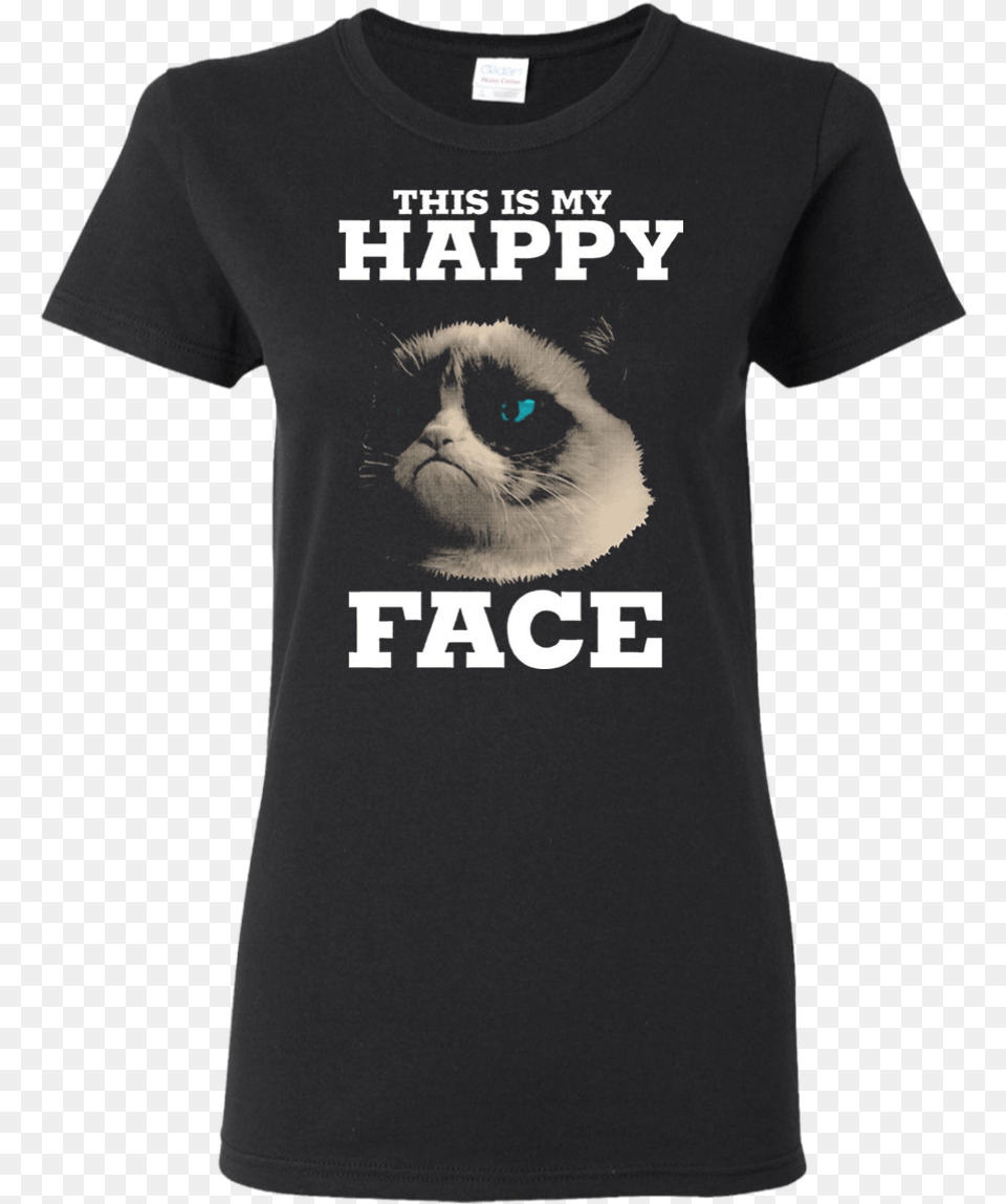 Grumpy Cat This Is My Happy Face Halftone Portrait Girl Is An Eagles Fan, Clothing, T-shirt, Shirt, Animal Png