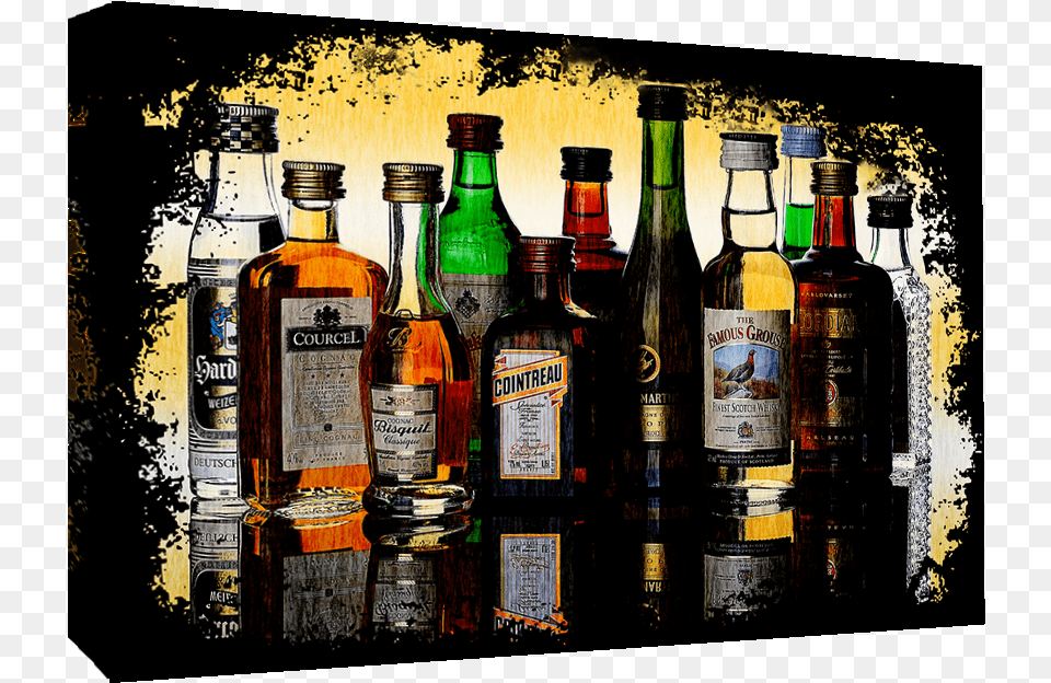 Grunge Alcohol Spirit Bottles Cotton Canvas Wall Famous Spirits, Beverage, Liquor, Beer, Animal Png