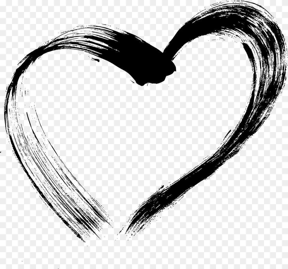 Grunge Brush Stroke Heart Hearts Black And White, Gray Free Png Download