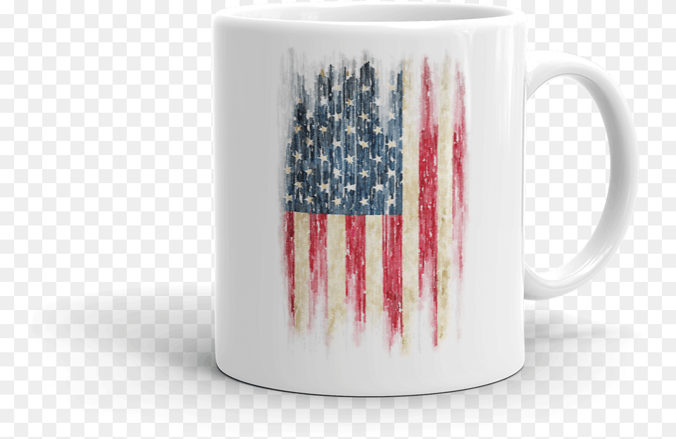 Grunge Rough Vintage Print Of Us Flag On White Coffee, Cup, American Flag, Pottery, Beverage Png Image
