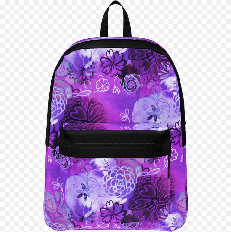 Grunge Urban Purple Flowers Backpack Bag, Accessories, Handbag Png Image