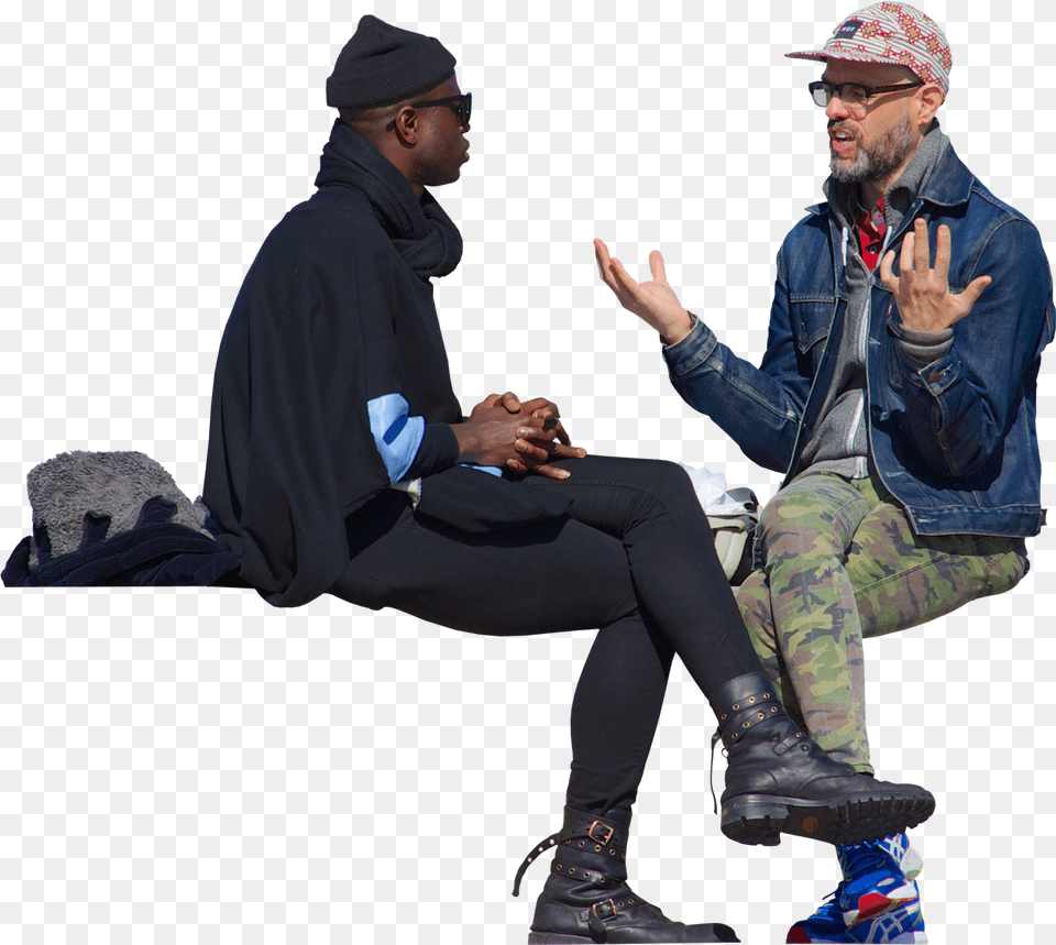 Grupos Pareja Hipster Sentado Sentada Hombre Negro Two Men Talking, Hand, Hat, Person, Footwear Free Transparent Png