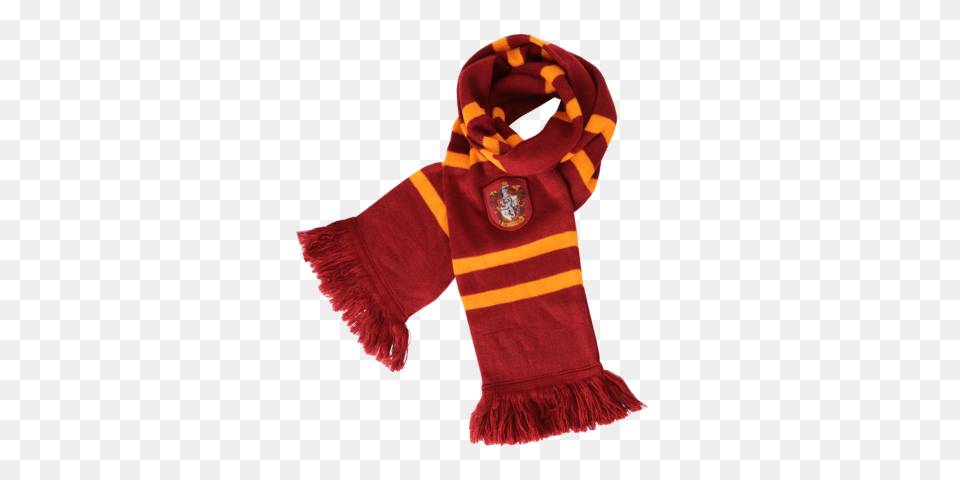 Gryffindor Scarf With Crest Harry Potter Shop, Clothing, Stole, Hoodie, Knitwear Png