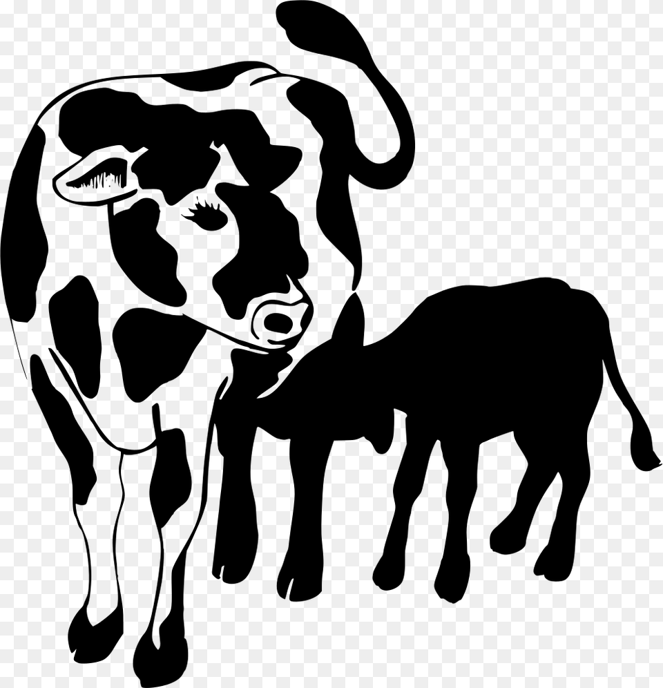 Gt Animal Cow Feeding Mother, Gray Png Image