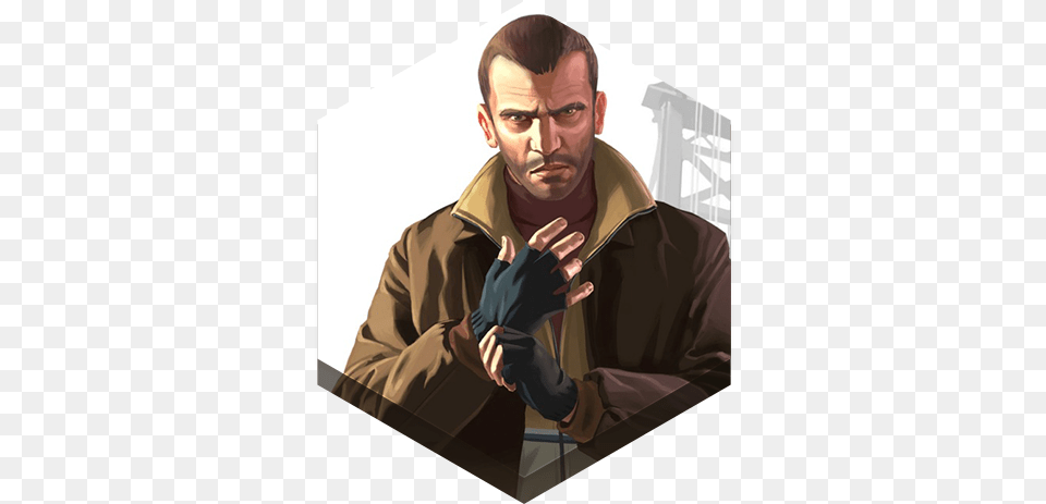 Gta Iv Icon Hex Game Icons Softiconscom Grand Theft Auto Iv Niko Bellic, Person, Photography, Jacket, Portrait Free Transparent Png