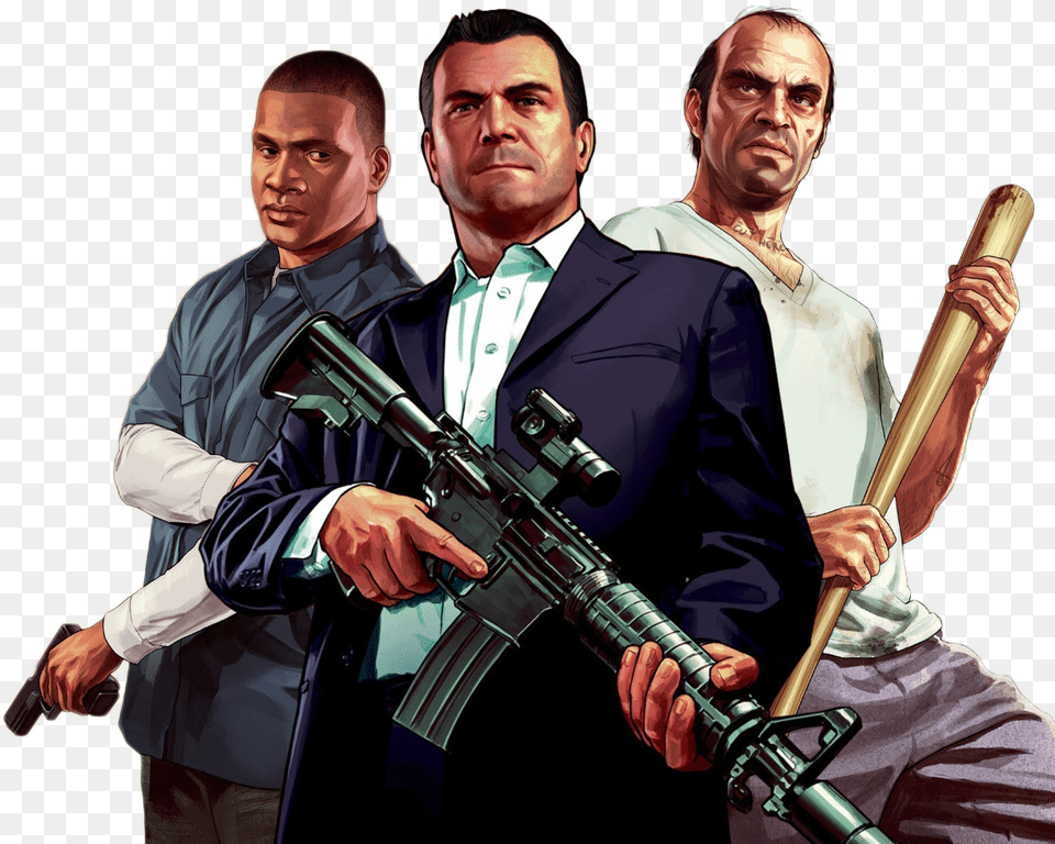 Gta Transparent Franklin Clinton Michael Franklin Trevor, Person, People, Adult, Rifle Png Image