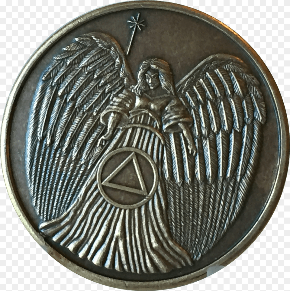 Guardian Angel Bronze Circle Triangle Aa Medallion, Person, Coin, Money, Face Free Png