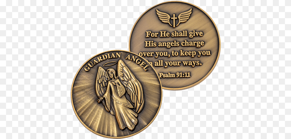 Guardian Angel Challenge Coin Gold Plated Angel Token Gold Coin With Angel On Both Sides, Bronze, Adult, Bride, Female Free Png