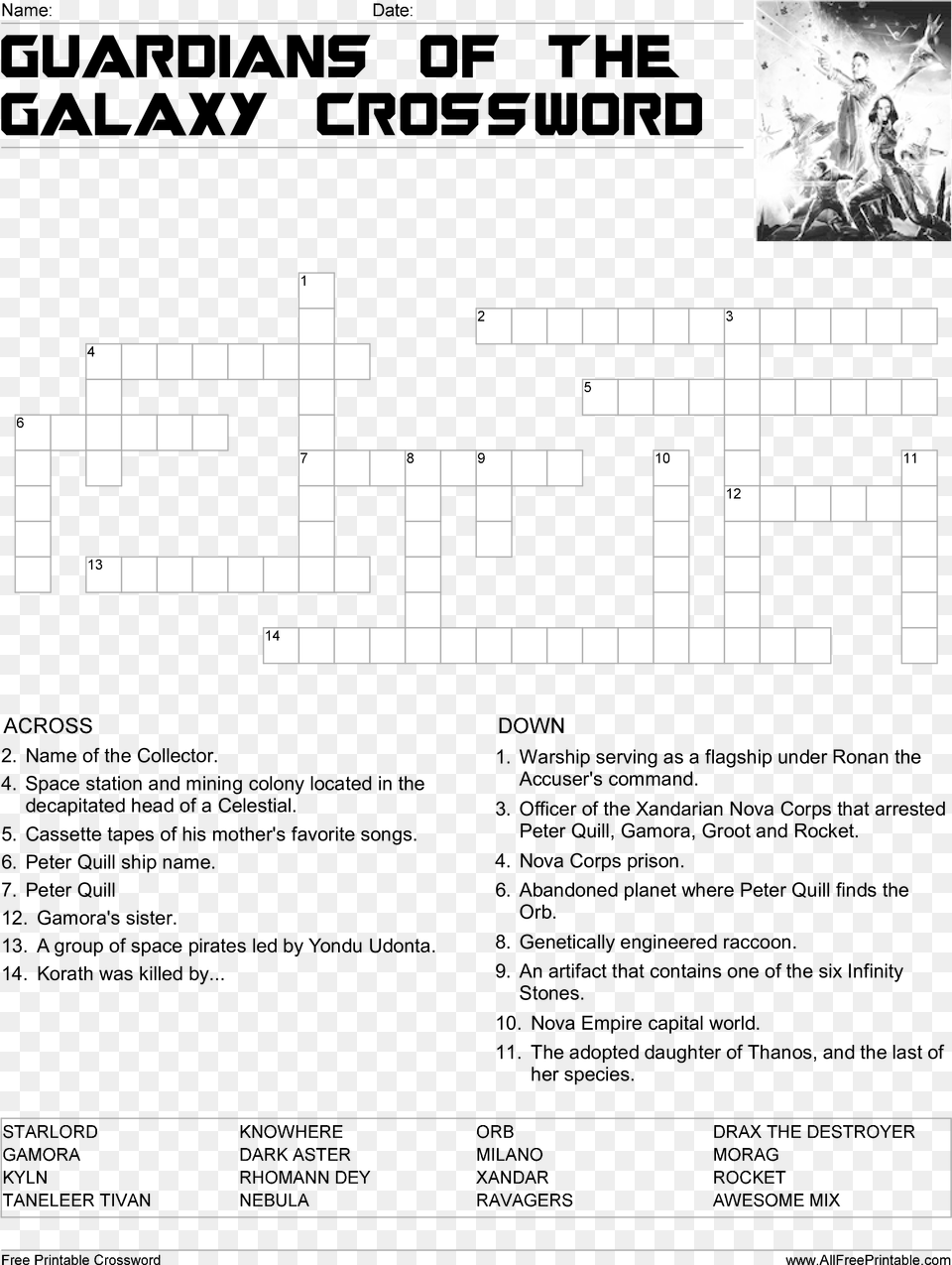 Guardians Of The Galaxy Crossword Game Main Image Marvel Crossword Puzzles Printable, Person Free Transparent Png