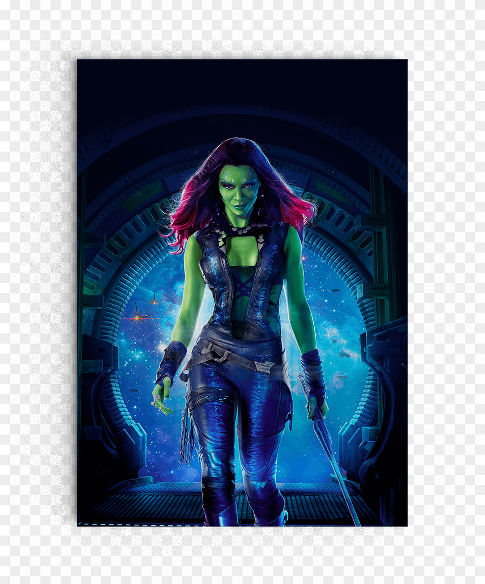 Guardians Of The Galaxy Gamora Poster Spaceneil, Woman, Adult, Person, Female Free Png Download