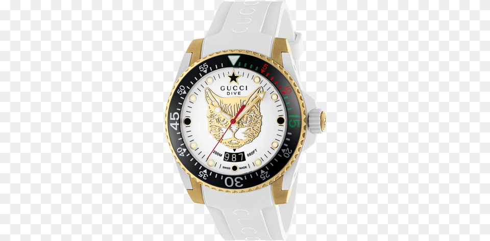 Gucci Dive 40mm Gold Feline Watch Face Gucci Dive Watch, Arm, Body Part, Person, Wristwatch Free Transparent Png