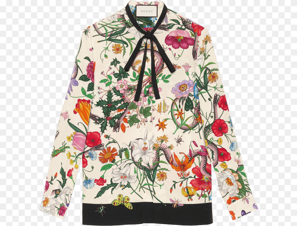 Gucci Flora Snake Print Silk Shirt, Art, Blouse, Clothing, Floral Design Free Transparent Png