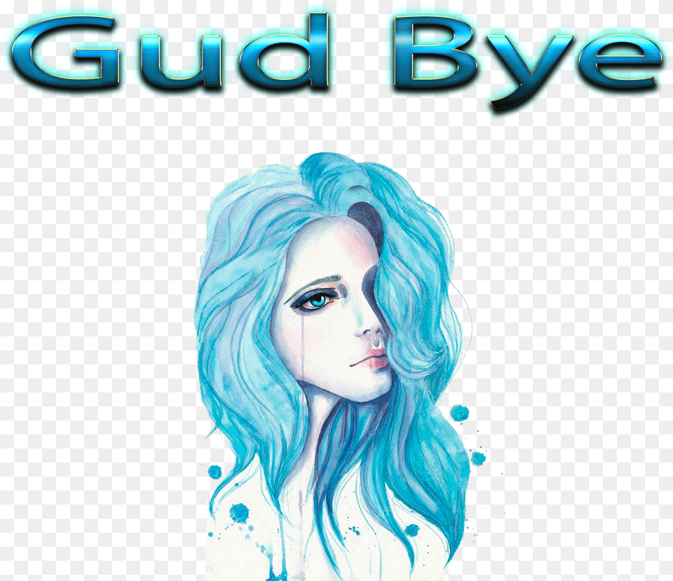 Gud Bye Images Girl Blue Hair Draw, Adult, Person, Female, Woman Free Png Download
