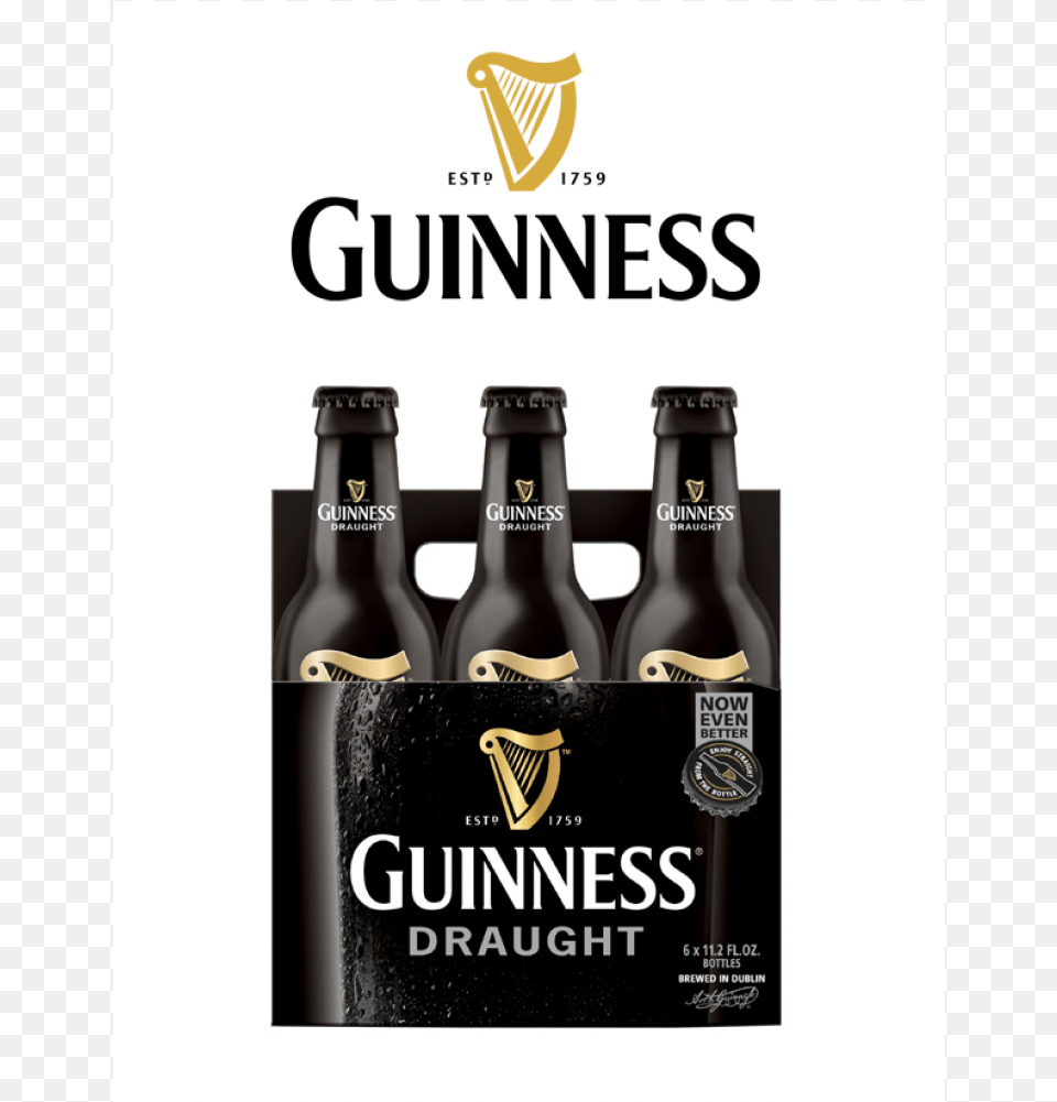 Guiness Draught 6 Pack Bottles Guinness Draught Beer 6 Pack 112 Fl Oz Bottles, Alcohol, Beverage, Stout, Bottle Png