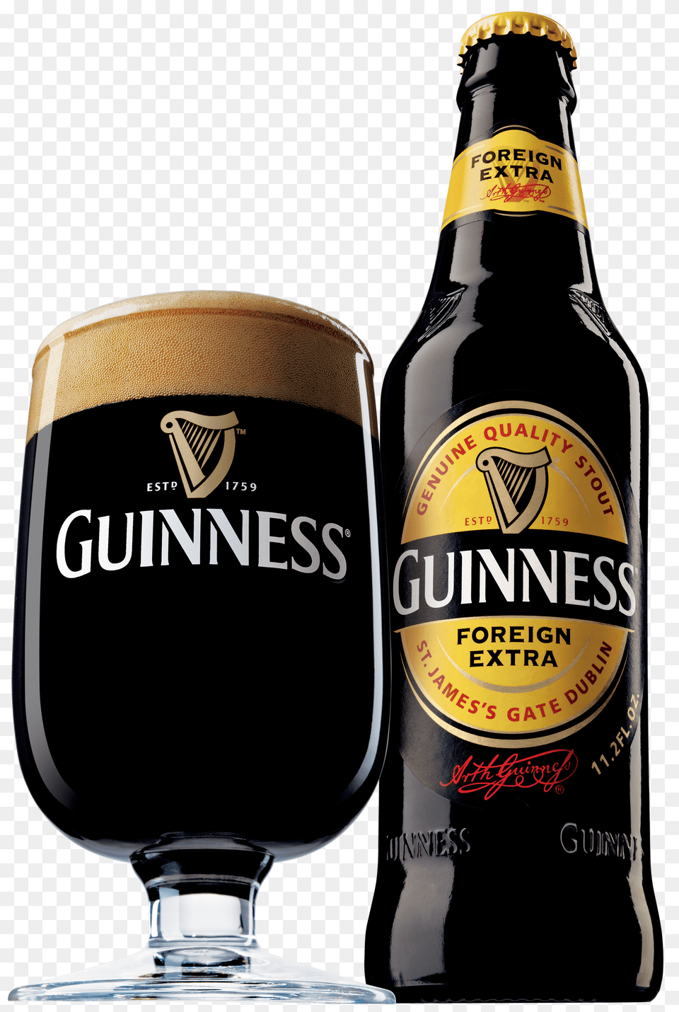 Guinness Foreign Extra Bottle And Glass, Alcohol, Beer, Beverage, Stout Free Transparent Png