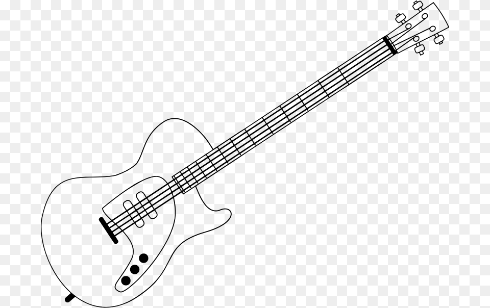 Guitar 2 Bass Guitar Black And White Outline, Gray Free Transparent Png