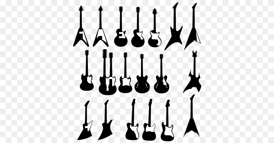 Guitar Types Vector Illustration, Silhouette, Stencil, Text Free Transparent Png