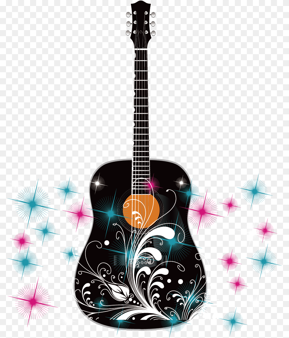 Guitar Vector Color Stars Download Decoration, Musical Instrument Png Image