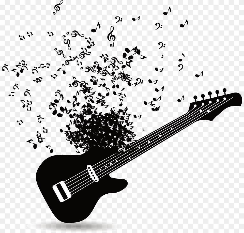 Guitar With Music Notes, Bass Guitar, Musical Instrument Free Transparent Png