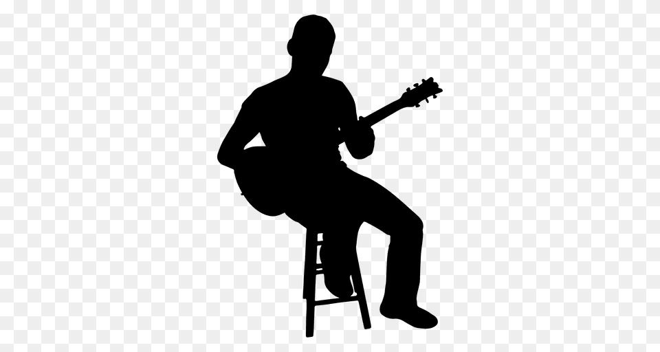 Guitarist Sitting Silhouette, Person, Adult, Man, Male Free Png Download