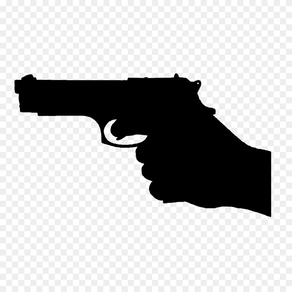 Gun Aim Hand Firing Silhouette, Gray Png