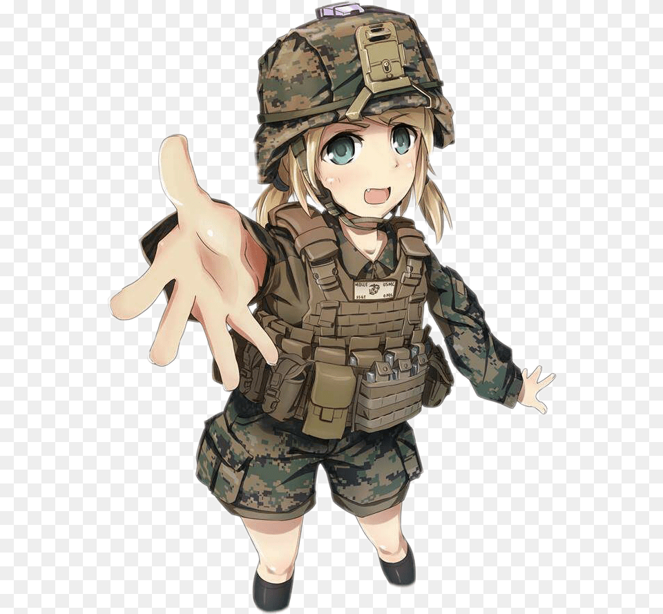 Gun Animegirl Marines Soldier Army Freetoedit Anime Anime Soldier Girl Camouflage, Baby, Person, Face, Head Free Transparent Png