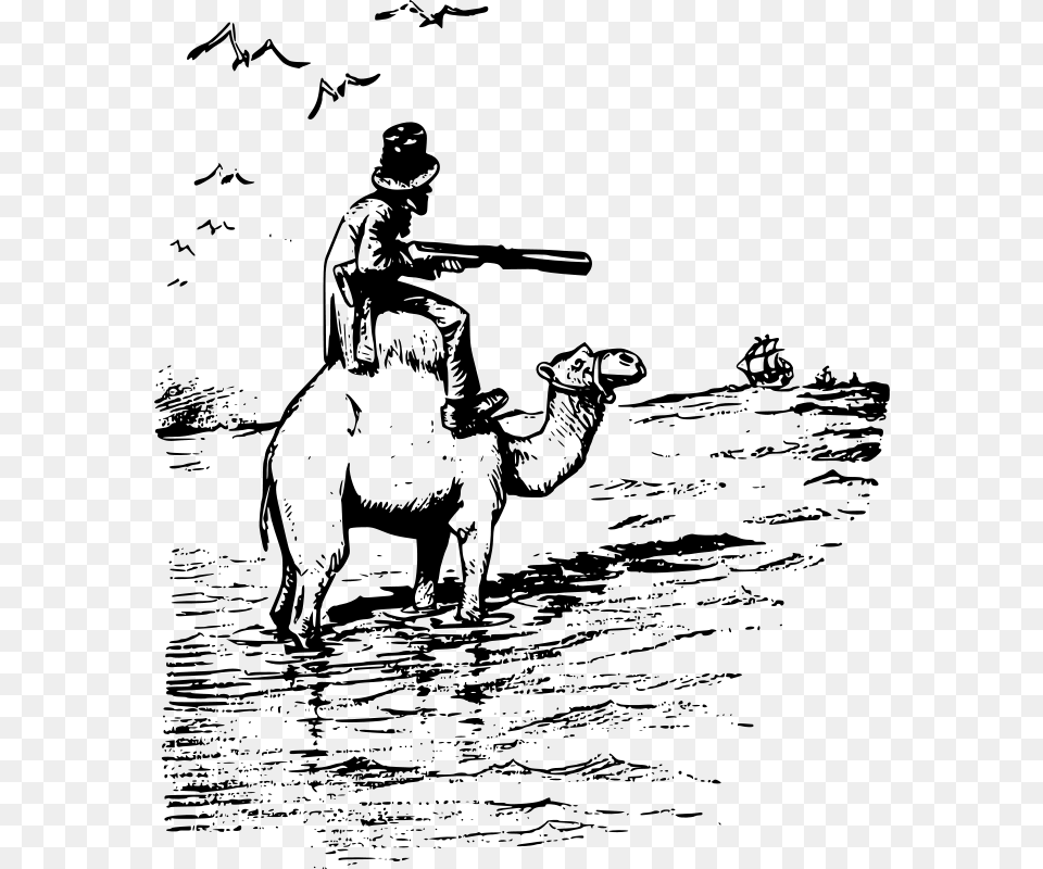 Gun Camel Boat Human On Camel With Gun, Gray Free Png Download