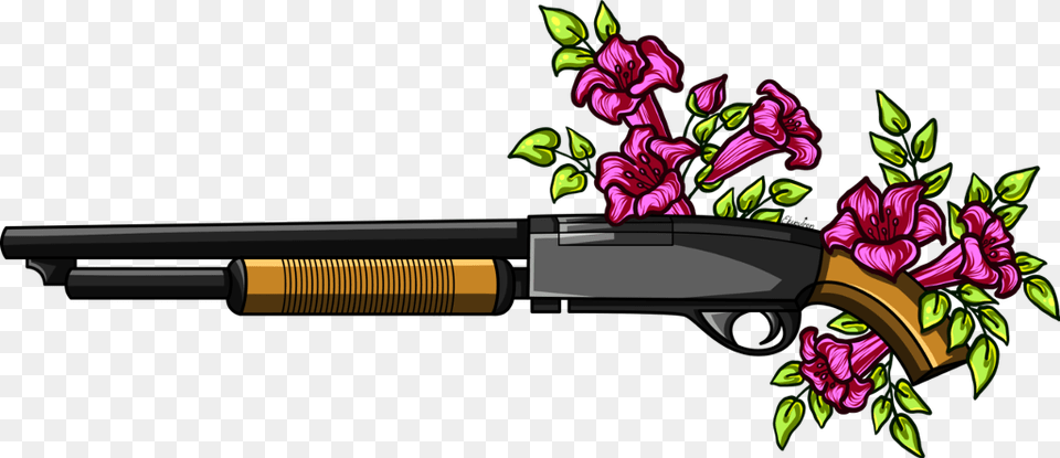 Gun Flowers Escopeta Flower Tumblr Killer Rifle, Shotgun, Weapon, Art, Firearm Free Png Download