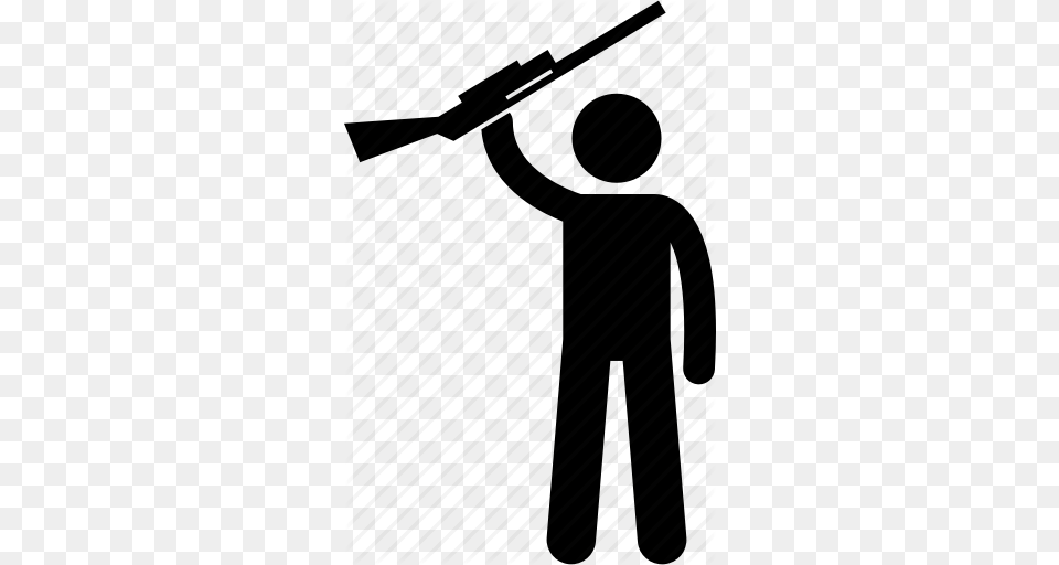 Gun Holding Man Rebel Rifle Shotgun Weapon Icon, Silhouette, People, Person Png Image