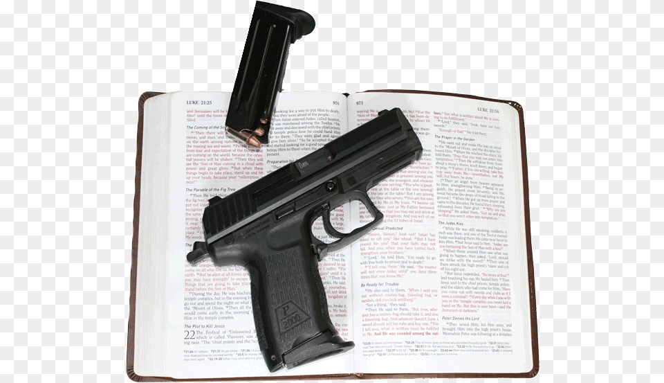 Gun On A Bible Scripture Backgrounds Luke 21 5, Firearm, Handgun, Weapon Png