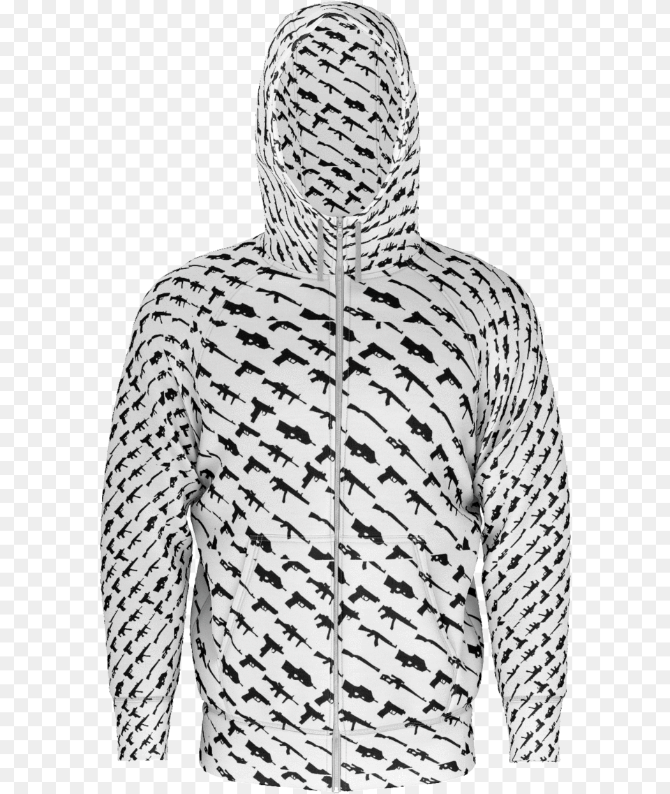 Gun Pattern Zipup Hoodie Hoodie, Knitwear, Clothing, Coat, Hood Free Png Download