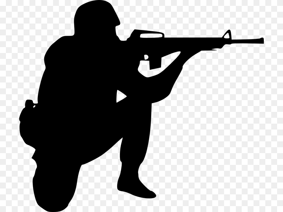 Gun Shooting Black And White Soldier, Gray Free Png Download