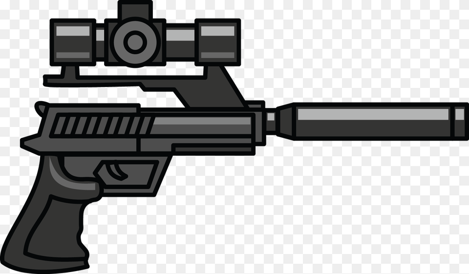 Gun Snipers Pencil And Pistol With Silencer And Scope, Firearm, Rifle, Weapon, Handgun Png