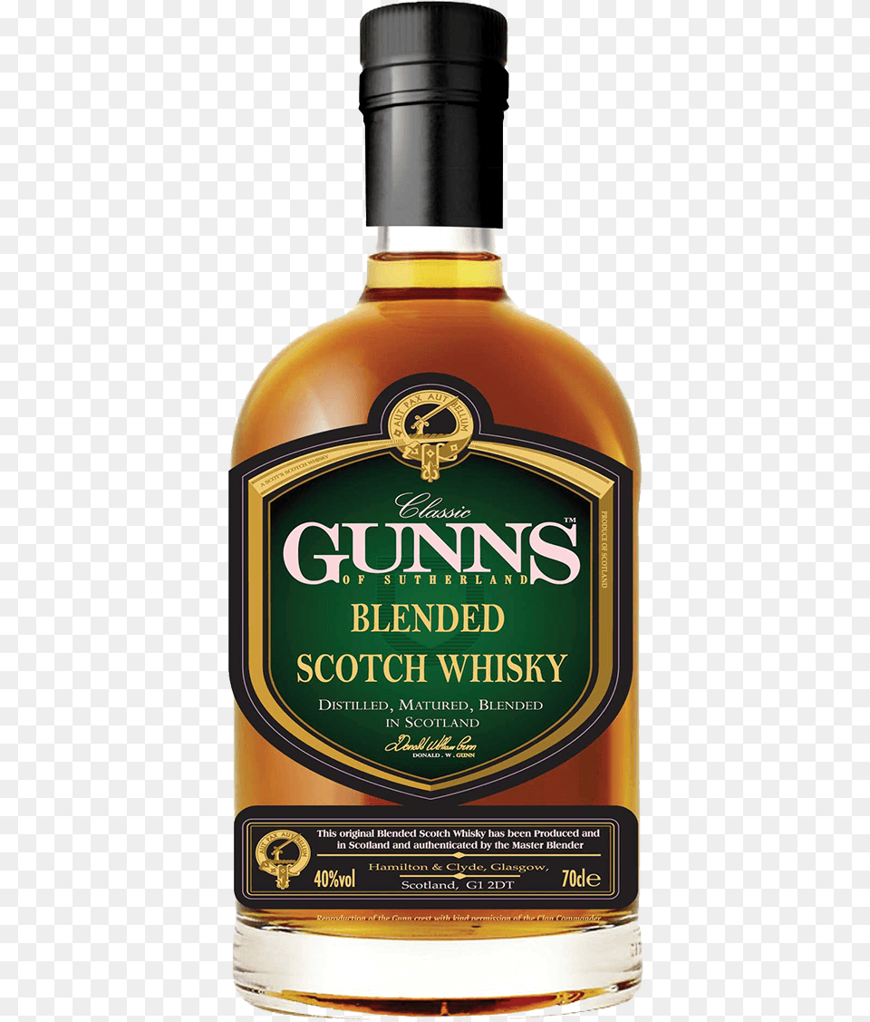 Gunns Blended Scotch Whisky Bozamet, Alcohol, Beverage, Liquor, Bottle Png