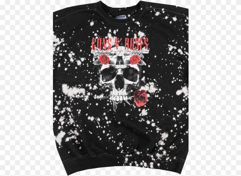 Guns N Roses Skull Crewneck Sweatshirt Rock Music Bleached Guns N39 Roses, Clothing, T-shirt, Shirt, Knitwear Png