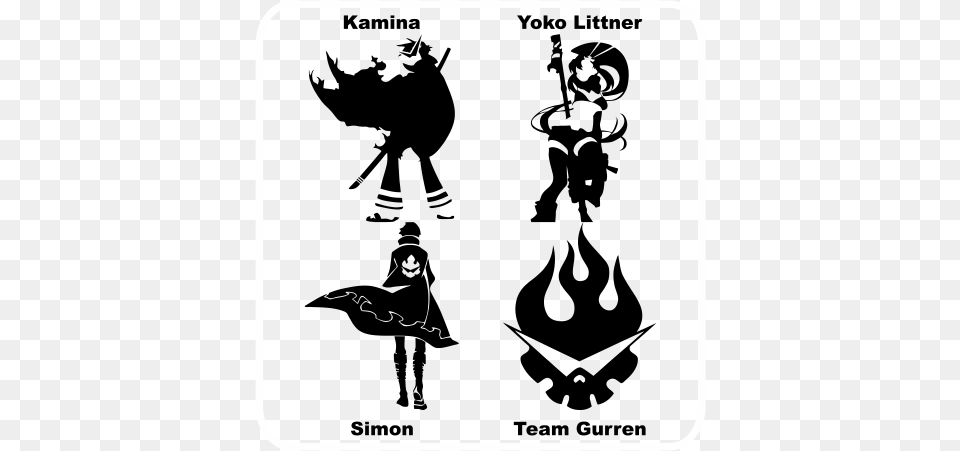 Gurren Lagann Gurren Lagann Logo Black And White, Stencil, Silhouette, Adult, Female Free Transparent Png