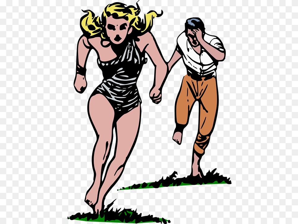 Guy Chasing Girl Cartoon, Shorts, Clothing, Person, Man Png