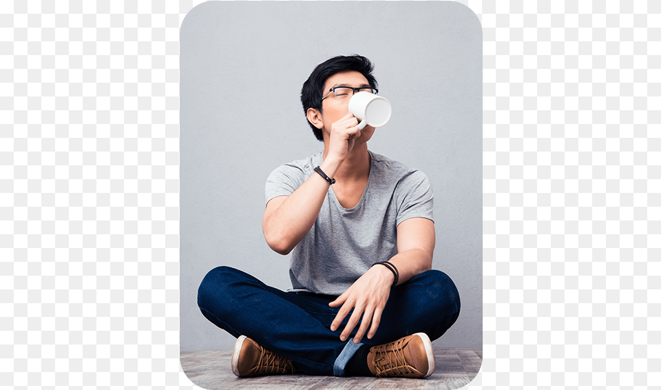 Guy Drinking Coffee Sitting, Photography, Person, Man, Male Free Png