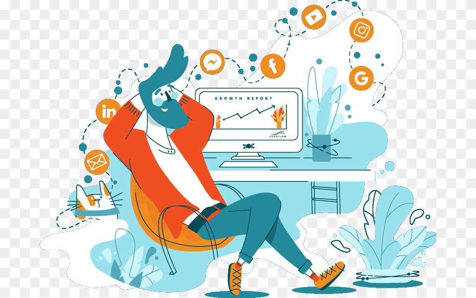 Guy Laid Back Enjoying Digital Marketing Growth Cartoon, Person, Art, Graphics, Computer Png Image