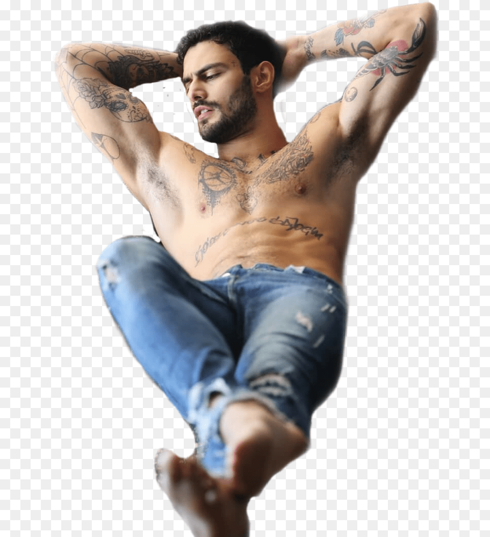 Guy Man Male Dude Bro Sexy Hottt Handsome Jeans Barechested, Tattoo, Skin, Person, Adult Free Transparent Png
