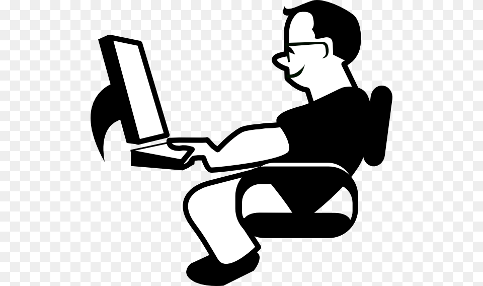 Guy On Computer Clipart, Reading, Person, Sitting, Stencil Free Png