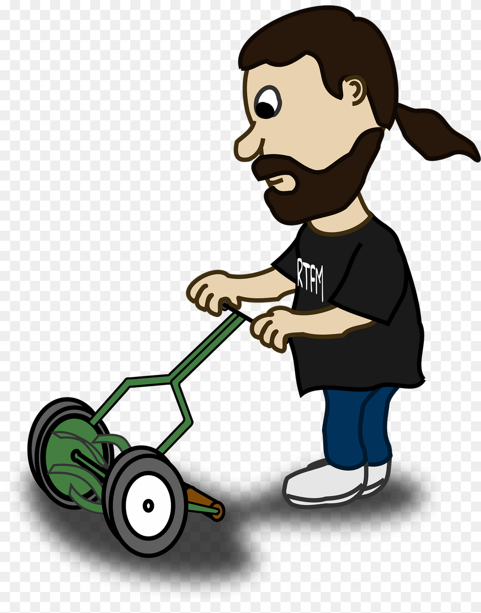 Guy Pushing Reel Mower Clipart, Lawn, Plant, Grass, Face Free Png