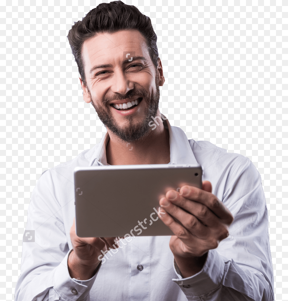 Guy Smiling Tablet Computer, Photography, Person, Face, Head Png Image