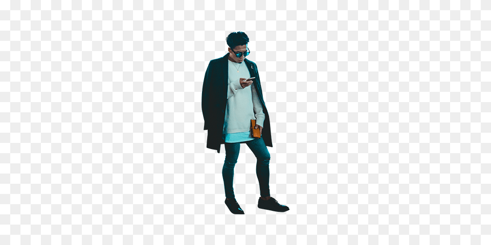 Guy Standing On Smartphone Architecture People, Jacket, Blazer, Long Sleeve, Clothing Png Image