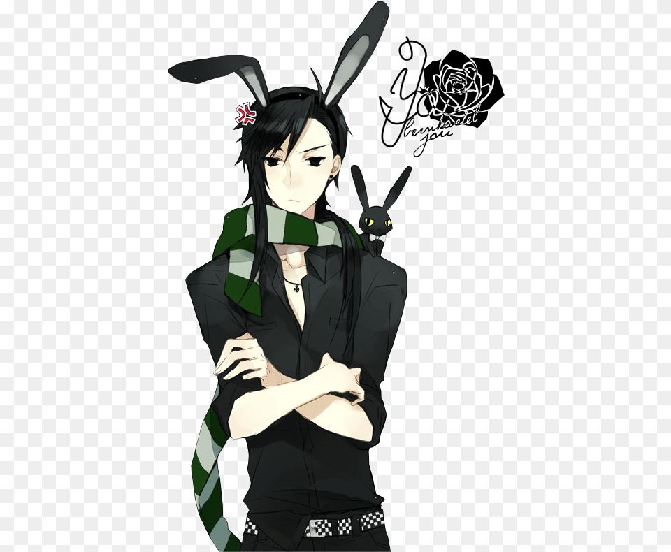 Guy With Bunny Ears Anime Download Black Bunny Anime Boy, Book, Comics, Publication, Adult Png